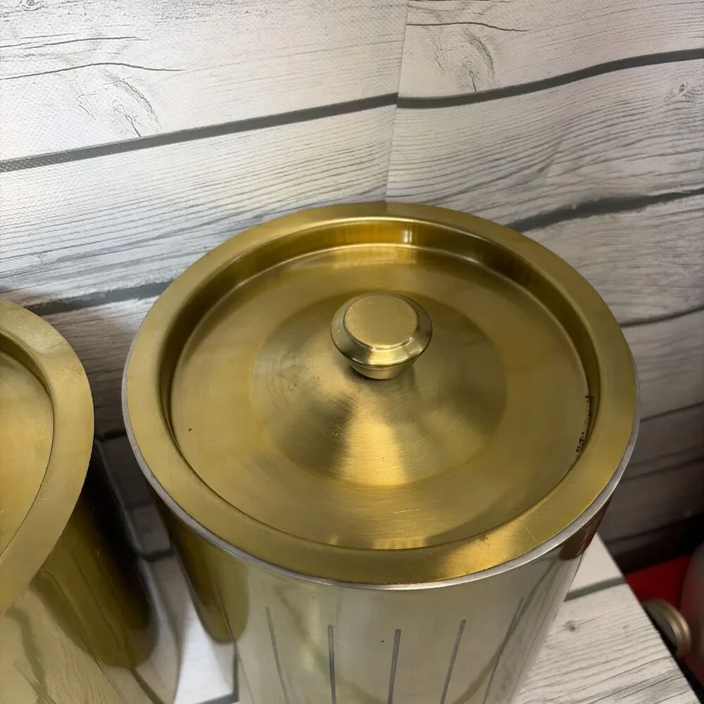 Vintage Gold Metal Kitchen Canister Set 3pc  Croft on MCM Regency
